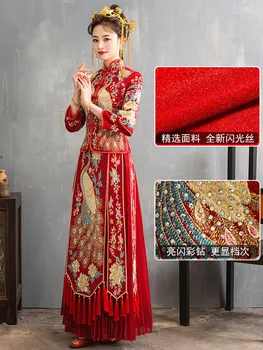 Tradicinės Kinų Vestuvių Suknelė Rytų Stiliaus Suknelės Kinijos Drabužių Plius Dydis 6XL 2020 Šiuolaikinės Cheongsam Raudona Qipao Ilgai