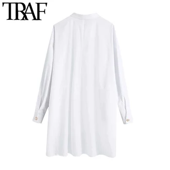 TRAF Moterų Mados Negabaritinių Asimetrija Palaidinės Derliaus ilgomis Rankovėmis Mygtuką-iki Moterų Marškiniai Blusas Prašmatnus Viršūnės