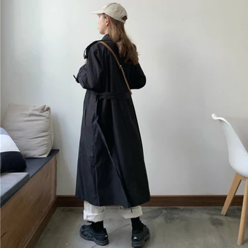 Tranšėjos Moterų Nauja Rudens Kietas Dvigubo Breasted Ilgai Stiliaus Diržas Korėjos Versija Prarasti Leisre Kasdien Streetwear Moterų Klasikinis Paltas
