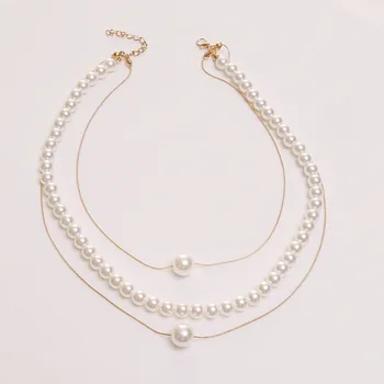 Trijų sluoksnių perlų vėrinį Pilnas perlai, vienas perlas, sluoksniuotos mados karoliai Moterų Bijoux, Papuošalai, Aksesuarai Dovanos
