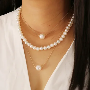 Trijų sluoksnių perlų vėrinį Pilnas perlai, vienas perlas, sluoksniuotos mados karoliai Moterų Bijoux, Papuošalai, Aksesuarai Dovanos