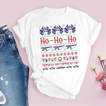 Trišakiai Moterų Spausdinti Pledas Elnias Snaigės Mados 90s Linksmų Kalėdų Drabužius Lady Viršūnes Drabužių Moterų Marškinėliai Grafinis T-Shirt