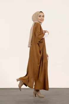 Trumpas Rankovės Ilgas Cardigan Musulmonų Suknelė Abaja Moterų Musulman Ansambliai Mados Dubajus Viršūnes Femme Hijab Moterų Islamas Drabužiai