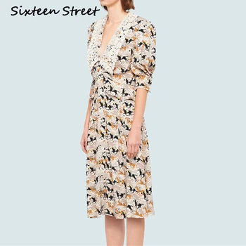 Trumpomis Rankovėmis V-kaklo Suknelė Moteriai Važinėti Spausdinti 2020 Naujas Vasaros Vidurio Suknelė Moterų kilimo ir tūpimo Tako Projektavimo Saldus Vestidos Street Wear