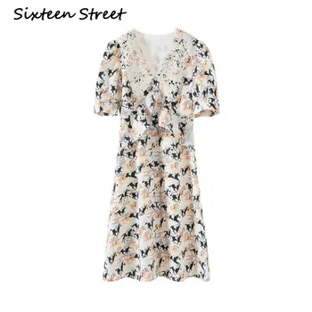 Trumpomis Rankovėmis V-kaklo Suknelė Moteriai Važinėti Spausdinti 2020 Naujas Vasaros Vidurio Suknelė Moterų kilimo ir tūpimo Tako Projektavimo Saldus Vestidos Street Wear