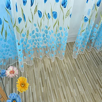 Tulip Gėlių Spausdinti Užuolaidų, Gėlių Modelio, vienspalviai voile Užuolaidas Kambarį Namų Dekoravimo Užuolaidų 3 Spalvos, 100*200CM