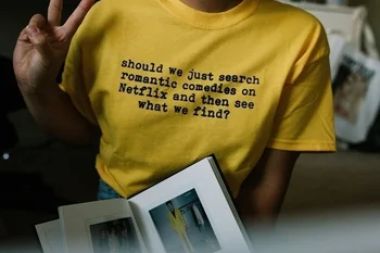 Turėtų Mes Tiesiog Ieškoti Romantiškų Komedijų moterų mados šūkis juokingi grafikos citata marškinėliai jaunų hipster jaunų hipster šalių topai