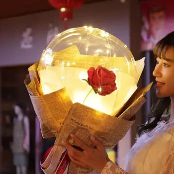 Tvarkyti Led Balionas Su Lazdomis Šviesos Skaidrus Rožių Puokštė Kolbų Vestuvių, Gimtadienio Dekoracijas LED Šviesos Gėlių