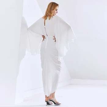 TWOTWINSTYLE Balta Suknelė Moterims V Kaklo Drugelio ilgomis Rankovėmis Aukštos Juosmens Tuščiaviduriai Iš Dizaineris Ruched Suknelės Moterų 2020 M. Vasarą