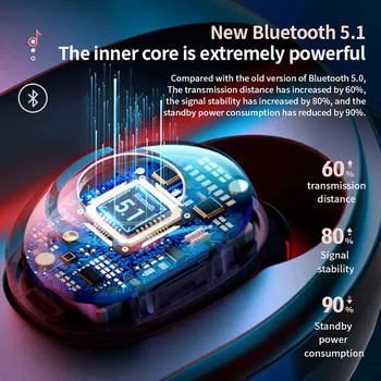 TWS Bluetooth 5.1 Eaphones Su 2200mAh Baterija Atveju Touch Kontrolės Belaidės Ausinės IPX7 atsparus Vandeniui Ausinių Sporto 9D Stereo