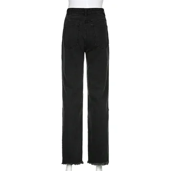 UANLOEy2k Mados Skylių Aukšto Juosmens Džinsai Femme Pantalon 90-ųjų Derliaus Streetwear Prarasti korėjos Kelnės Poilsiu Moterų Džinsinio audinio Kelnės