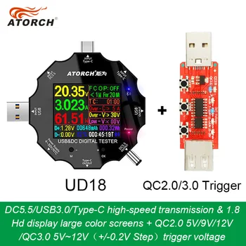 UD18 APP USB 3.0 Tipas-C PD DC5.5 5521 Voltmeter ammeter įtampa srovės matuoklis baterijos įkrovimo priemonė, kabelių atsparumas Testeris