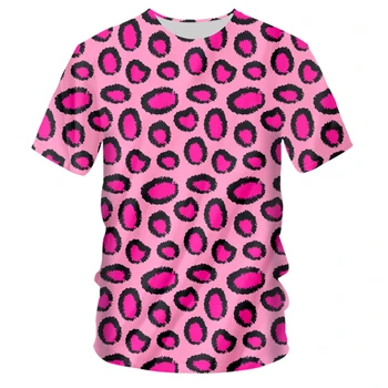 UJWI Naujausias Gyvūnų 3D Spausdinimo Pink Leopard Juokingi Marškinėliai Vyrams trumpomis Rankovėmis Vasaros Viršūnes Tees Mados negabaritinių marškinėliai 3d Marškinėliai Viršų