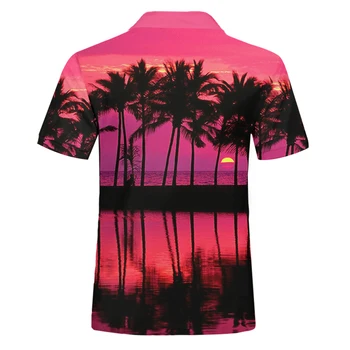 UJWI Prekės ženklo Vyrai 3D Spausdinimo Paplūdimys Saulėlydžio Polo Marškinėliai Elastingumą Sporto Kvėpuojantis Aukštos Kokybės Vasaros trumpomis Rankovėmis Atsitiktinis Vyrai