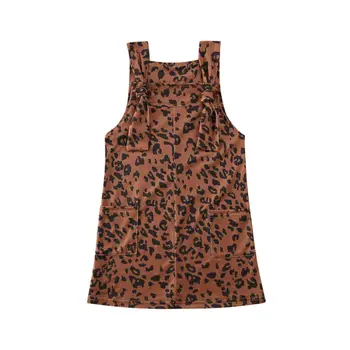 UK Vaikų, Kūdikių, Mergaičių Drabužiai Leopard kombinezonai su Antkrūtiniais Petnešos darbo drabužiai Suknelės, Apranga 1-6Y