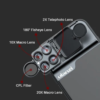 Ulanzi Telefono dėklas 3 in 1 Telefonų Lęšis iPhone 11 CPL Filtras/10X/20X Makro/Fisheye/2X teleobjektyvą 