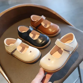 ULKNN ULKNN Vaikai 1-6 vaikiška avalynė Mergaitėms baby soft-soled princess bateliai neslidžiais pavasarį Vaikų vieno odiniai batai Ruda