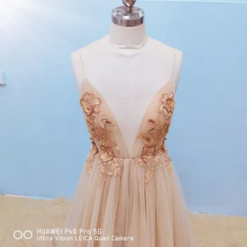 UMK 2020 3D Gėlės Paplūdimys Vestuvių Suknelė Seksualus Gilus V Atvira nugara Vestuvinės Suknelės Tiulio Spagečiai dirželiai Vestido De Noiva