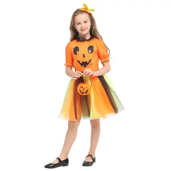 Umorden Fantasia Vaikų Vaikai Orange Moliūgų Veido Kostiumas Tutu Suknelė Mergaitėms Karnavalas Halloween Kostiumai Cosplay Išgalvotas Suknelė