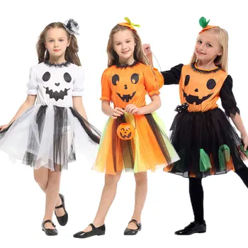 Umorden Fantasia Vaikų Vaikai Orange Moliūgų Veido Kostiumas Tutu Suknelė Mergaitėms Karnavalas Halloween Kostiumai Cosplay Išgalvotas Suknelė