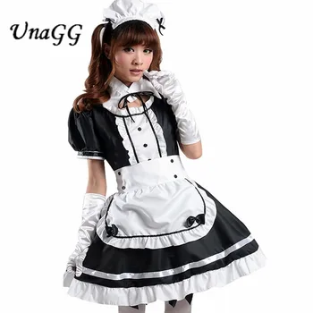 UnaGG Seksualus Prancūzų Kambarinės Kostiumas Sweet Gothic Lolita Dress Anime Cosplay Bailys, Kambarinės Uniforma Plius Dydis Halloween Kostiumai Moterims