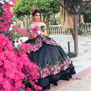 Unikalus Juoda Quinceanera Suknelės Meksikos 2020 Trumpas Rankovės Maskuotis Prom Inscenizacija Suknelė Saldus 15 Suknelė vestidos de quinceañera