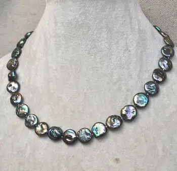 Unikalus Perlų papuošalų Parduotuvė Povas Spalvos 12MM Monetos Originali Gėlavandenių Perlų Vėrinį Sėkmės Užsegimas Fine Jewelry