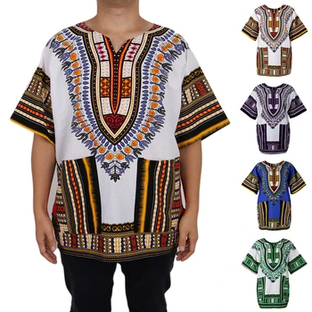 Unisex Atogrąžų Stiliaus Tailando Marškinėliai Tradicinių Afrikos Geometrinis Gėlių Spaudinių Suknelė Medvilnės Dashiki Marškinėliai Caftan