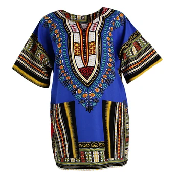 Unisex Atogrąžų Stiliaus Tailando Marškinėliai Tradicinių Afrikos Geometrinis Gėlių Spaudinių Suknelė Medvilnės Dashiki Marškinėliai Caftan
