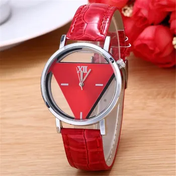 Unisex laikrodžiai Naujo Dizaino Mados Moteriški Laikrodžiai Elegantiškas Tuščiaviduriai Trikampis Žiūrėti Mada Moterims Plonas Odinis Dirželis Kvarcas Žiūrėti *A