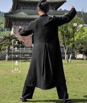 Unisex lino Grįžtamasis chi kostiumai DVIEJŲ PUSIŲ kung fu vienodas wudang kailis nustatyti kovos menų skraiste juoda-raudona rudenį&žiemą
