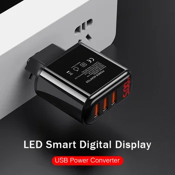 Universali 3 USB Įkroviklį, Su LED Skaitmeninis Ekranas 3.4 Max Greito Įkrovimo Sienos Maitinimo Adapteris, Telefono Įkroviklio ES Kištukas Juodas