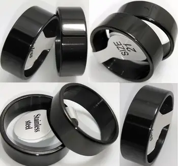 Urmu daug 100vnt Poliruoto Juodo Paprasto Nerūdijančio Plieno Žiedai 8mm Vyrų Mados Juvelyrikos Klasikinis piršto žiedą