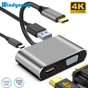 USB C, HDMI c Tipo HDMI 4K Adapteris VGA, USB 3.0 Audio video Converter PD 87W Greitas įkroviklis, skirtą 