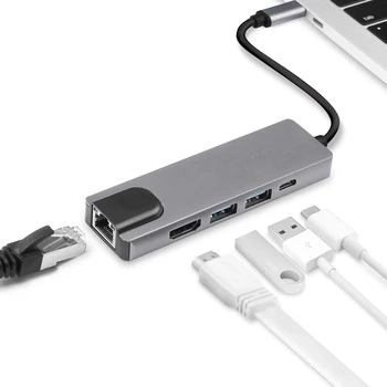 USB C iki Gigabit Ethernet Rj45 Lan Adapteris HDMI - suderinamas su 
