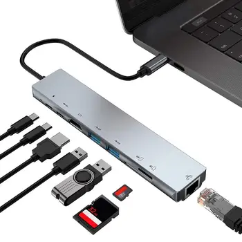 USB Docking Station 8 1 Tipo C Iki 4K RJ45 USB 3.0 TF PD Įkroviklis Hub Adapteris Greitas Įkroviklis Doko Stotis HDMI Suderinamus