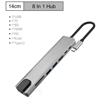 USB HUB C STEBULĖS Mutis USB 3.0 HDMI 4K /SD/TF Card Reader/ PD įkrovimo Audio /RJ45 Adapteris, skirtas 