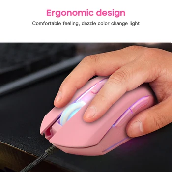 USB LED Pelės Laidinio Spalvinga Žaidimų Pelės Apakinti GlowingType-C Optinė Pelė Naują Mielas Rožinis Kaqiu Pelės