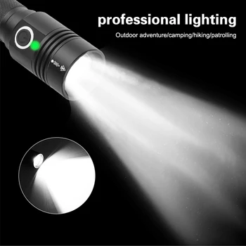 USB LED Įkraunamas Žibintuvėlis Aukštus Liumenų Naktį Šviesos Zoomable Kempingas Lempa 3 Rūšių Lauko Žibintuvėlis