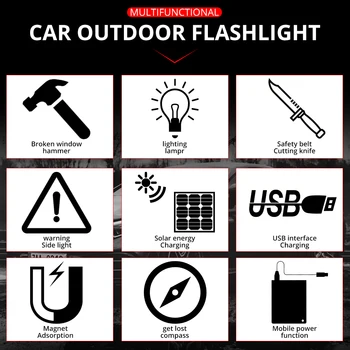 USB Saulės LED Žibintuvėlis, Avarinis Šviesos Saugos Plaktukas Įkrovimo Galia Bankas Lauke Kompasas Išgyvenimo Įrankis, Kelionės, Kempingas
