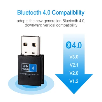USB wi-fi Adapteris, Bluetooth V4.0 Belaidžio tinklo plokštė-wifi antenos siųstuvas PC 