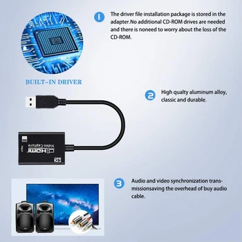USB3.0 HDMI suderinamus Vaizdo įrašymo Plokštę Greitai Greičio Fiksavimo Kortelė PS5 DVD, Tv Box Vaizdo Kameros Įrašymo Streaming Live