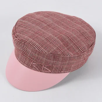 USPOP 2020 m. Moteris Newsboy kepurės XRB kratinys PU kepurės rudenį, žiemą Rožinės spalvos pledas skydelis bžūp militray kepurės