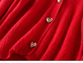 V-kaklo Moterų Megztinis Širdies Formos Mygtukai Ilgos Rankovės vientisos Spalvos 2020 M. Rudens Pradžioje, Moterų Megzti Megztinis Kailis