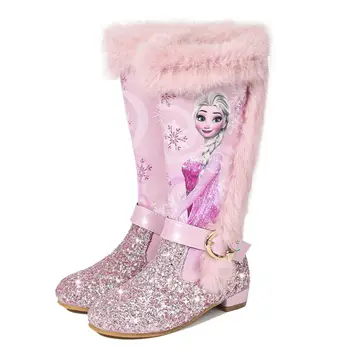 Vaikai 2020 M. Žiemos Disney Elsa Princai Batai Šiltas Ilgi Batai Mergaitėms Vidurio Kulno Blizgančiais Sniego Batai Užšaldyti Rausva Pilka Batai