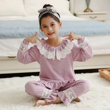 Vaikai Girl Lolita Pink Pajama Komplektai.Turndown Apykaklės Viršūnes+Kelnės.Derliaus Bamblys Vaikai Pižamos komplektas.Royal Stiliaus Miego Loungewear