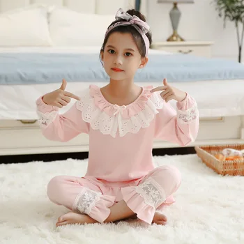 Vaikai Girl Lolita Pink Pajama Komplektai.Turndown Apykaklės Viršūnes+Kelnės.Derliaus Bamblys Vaikai Pižamos komplektas.Royal Stiliaus Miego Loungewear