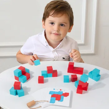 Vaikai Montessori Medinis žaislas 3D Dėlionės Pixy Kubeliai Erdvinis Mąstymas Mokymosi Švietimo Medinis Žaislas, Skirtas Ikimokyklinio amžiaus Kūdikių