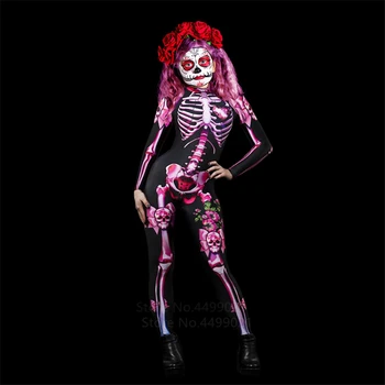Vaikai, Moterys, pilnamečiai Vaikai, Baisu Velnias Miręs Helovinas Fancy Dress Skeletas Jumpsuit Bodysuits Cosplay Kostiumų Šalis Drabužiai