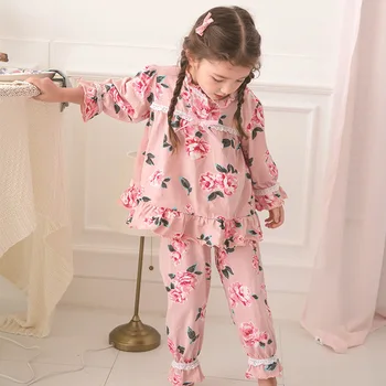 Vaikai Sleepsuit Vaikų Pižamos Mergina Pižama Nustatyti Vaiko Megztos Medvilnės Sleepwear Suknelės Bamblys Nighty Pyjama Filė PJS
